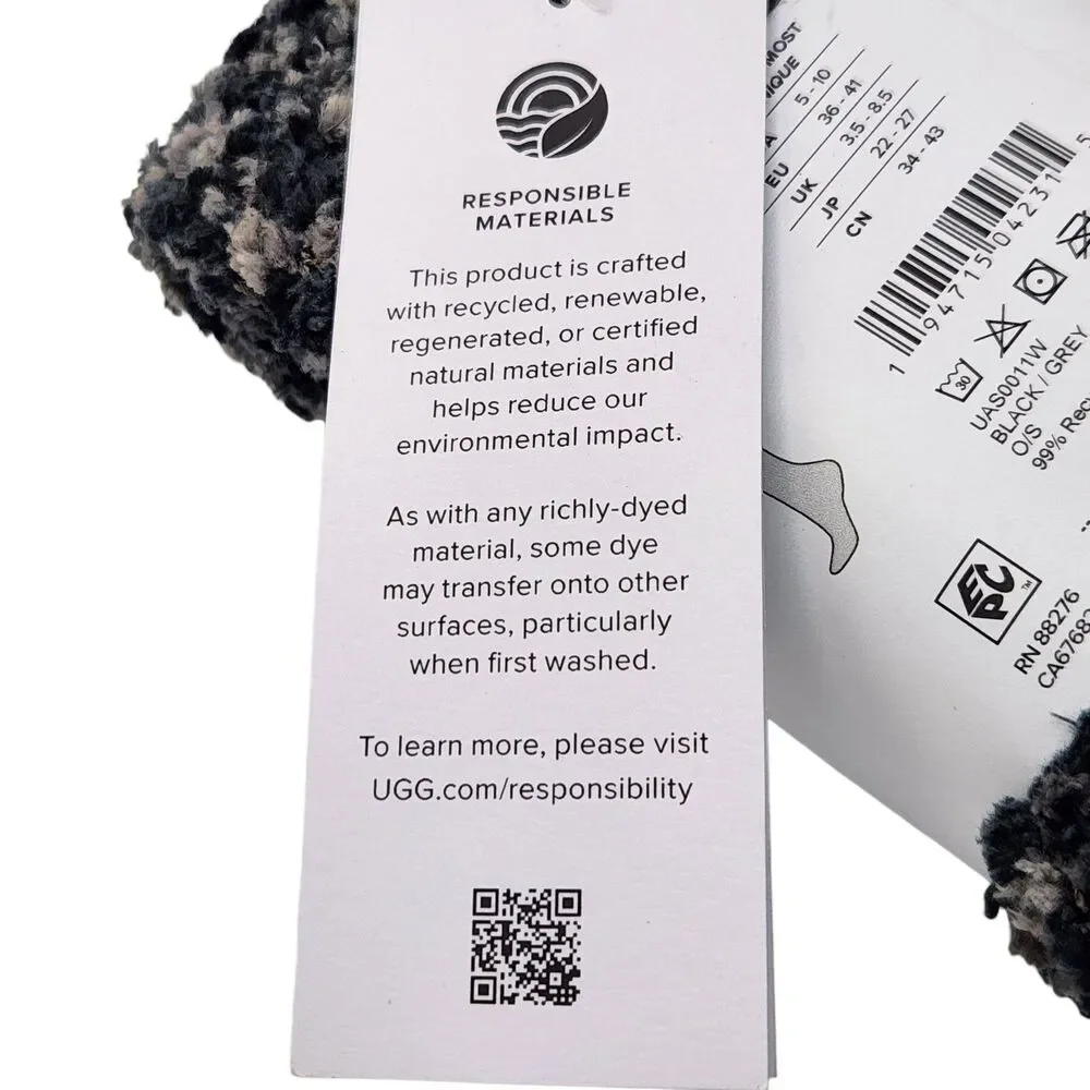 UGG Cozy Chenille Socks Crew Cut Black Grey Womens OS Soft Confetti Lounging NWT